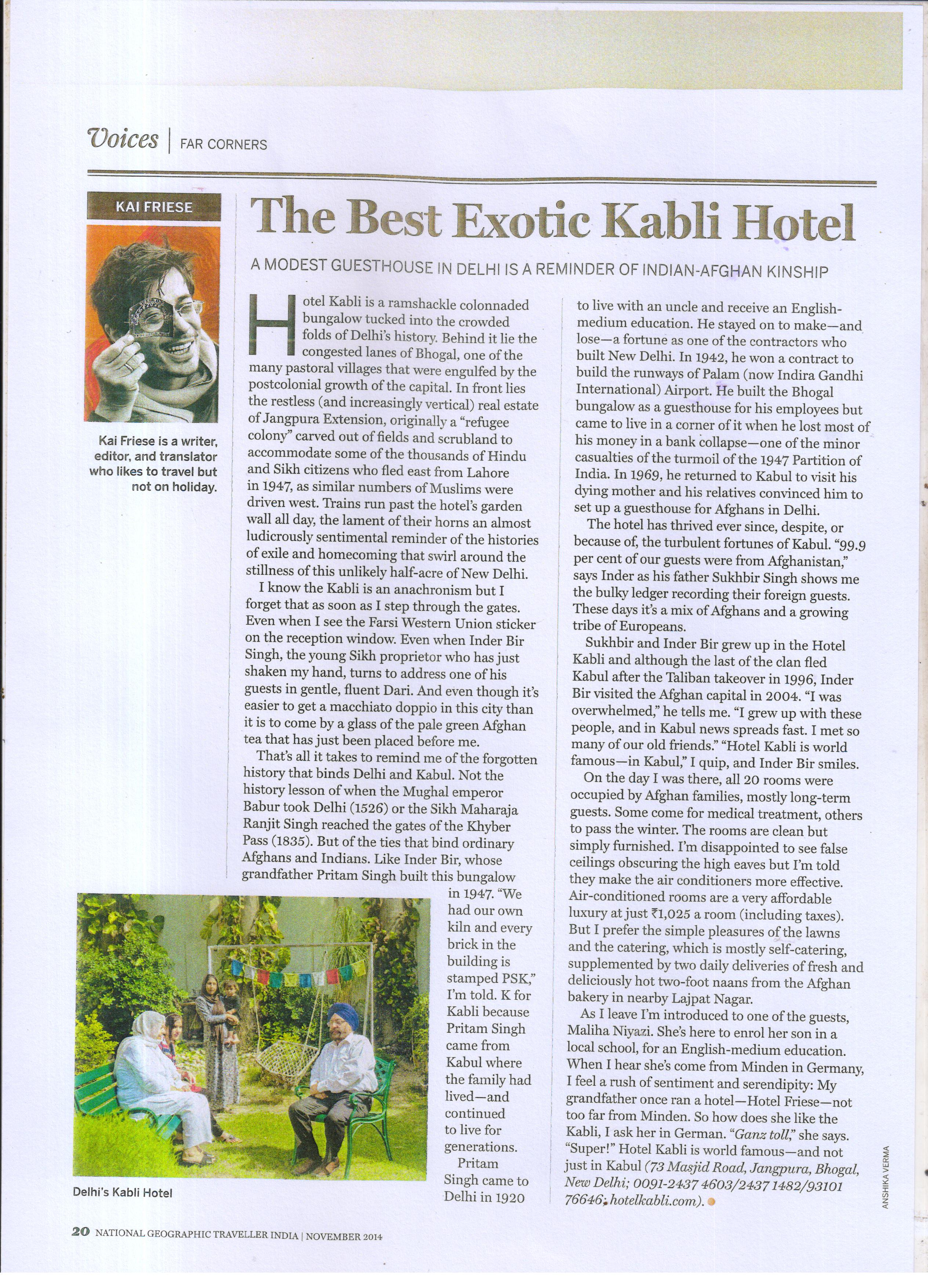 Nov 2014 - National Geographic Magazine Covers Hotel Kabli view_2